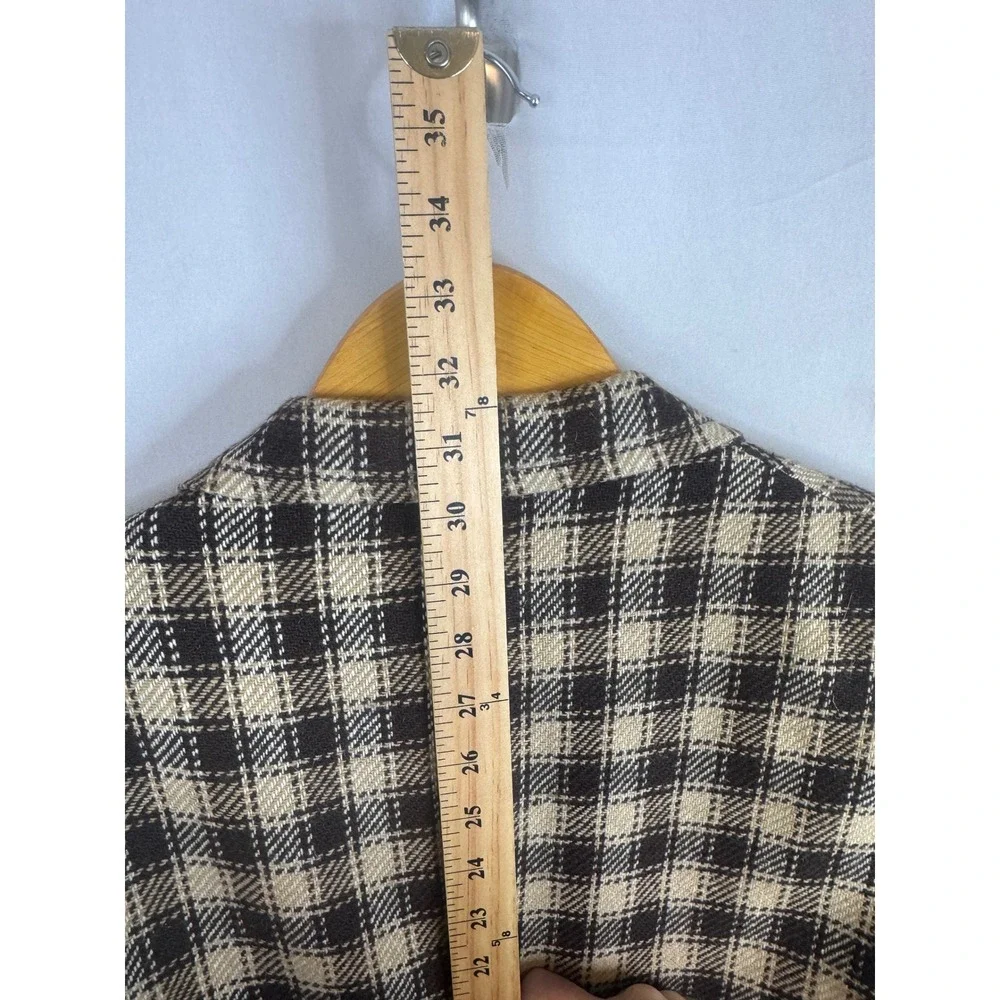 Vintage 70s Tip Top Wool Blend Plaid Blazer Sport Coat Brown Cream 44 Reg